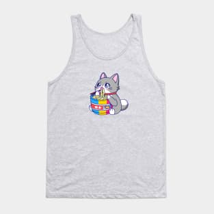 Pansexual Flag Cat Kawaii Anime Eating Ramen Noodles Japanese Kitty LGBT LGBTQ Tank Top